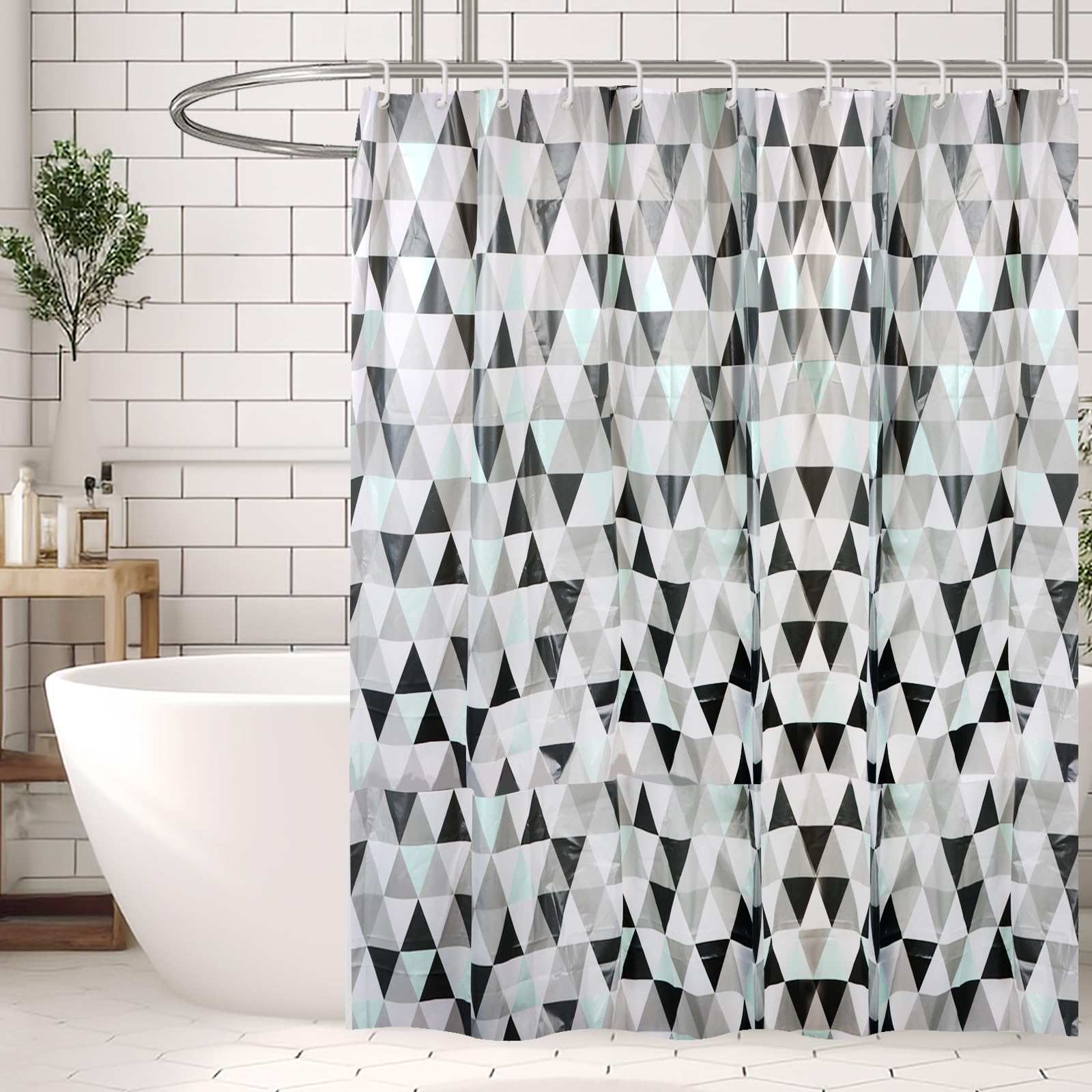 Minicoco EVA Shower Curtain – Waterproof Anti-Mold 180x180cm with 12 Hooks