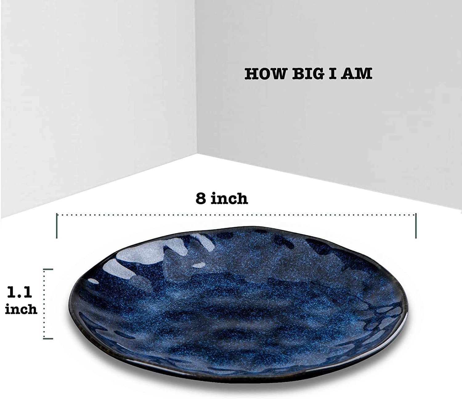 Vicrays Porcelain Dessert Plates – 8 Inch Round Salad Plate Set of 6, Starry Blue