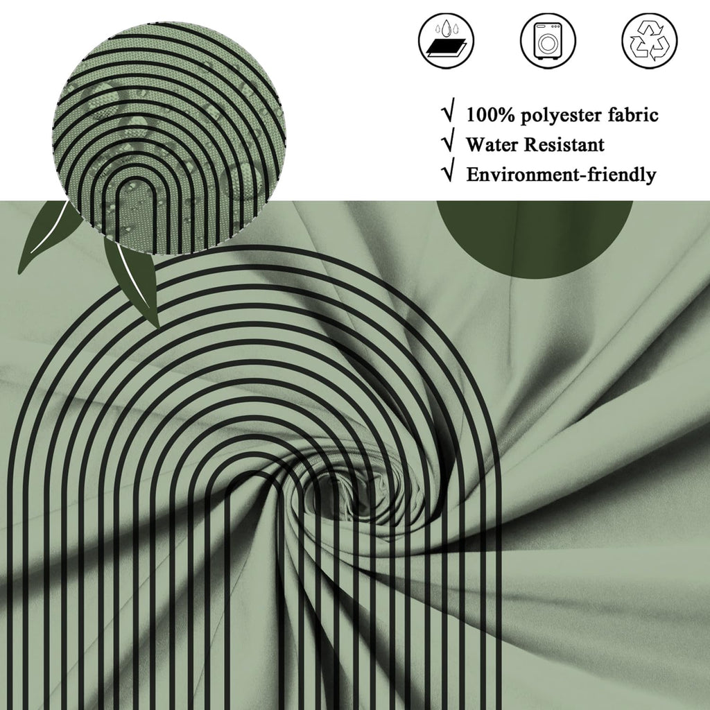 ASDCXZ Boho Shower Curtain 180x180 cm, Modern Abstract Art Green Leaves Sun Line Sage Green Bath Washable Shower Curtains Polyester Textile - image 5