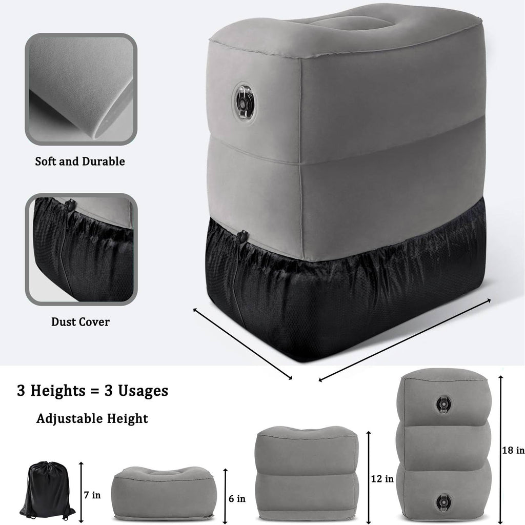 Inflatable Foot Rest Pillow, Airplane Travel Pillow, Multifunctional Adjustable 3 Layers Height Foot Rest