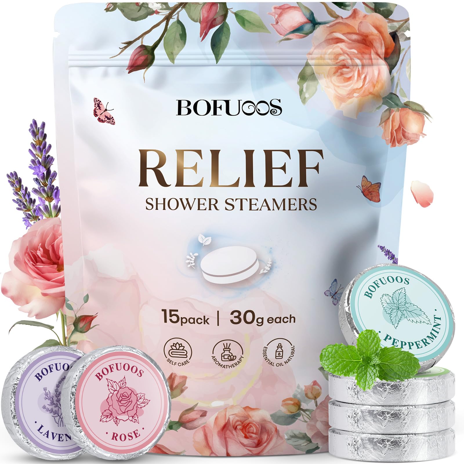 Bofuoos Shower Steamers Aromatherapy - 15 Essential Oil Bath Bombs