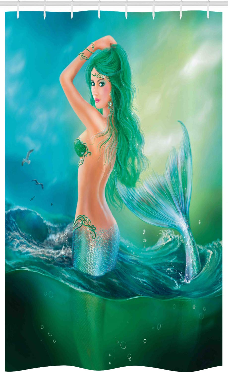 ABAKUHAUS Mermaid Stall Shower Curtain – Waterproof Fabric Ocean Decor
