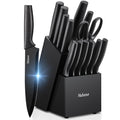 Yabano 14-Piece Kitchen Knife Block Set with Built-in Sharpener, Black