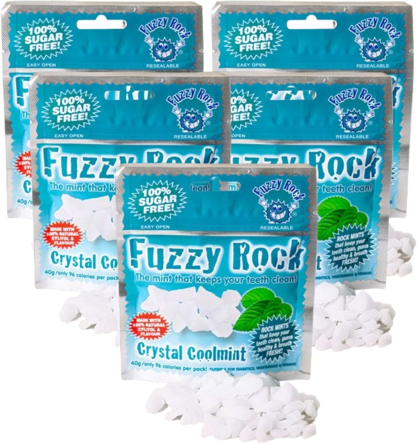 Fuzzy Rock Coolmint Xylitol Crystals - Sugar-Free Breath Freshener (5 Pack)