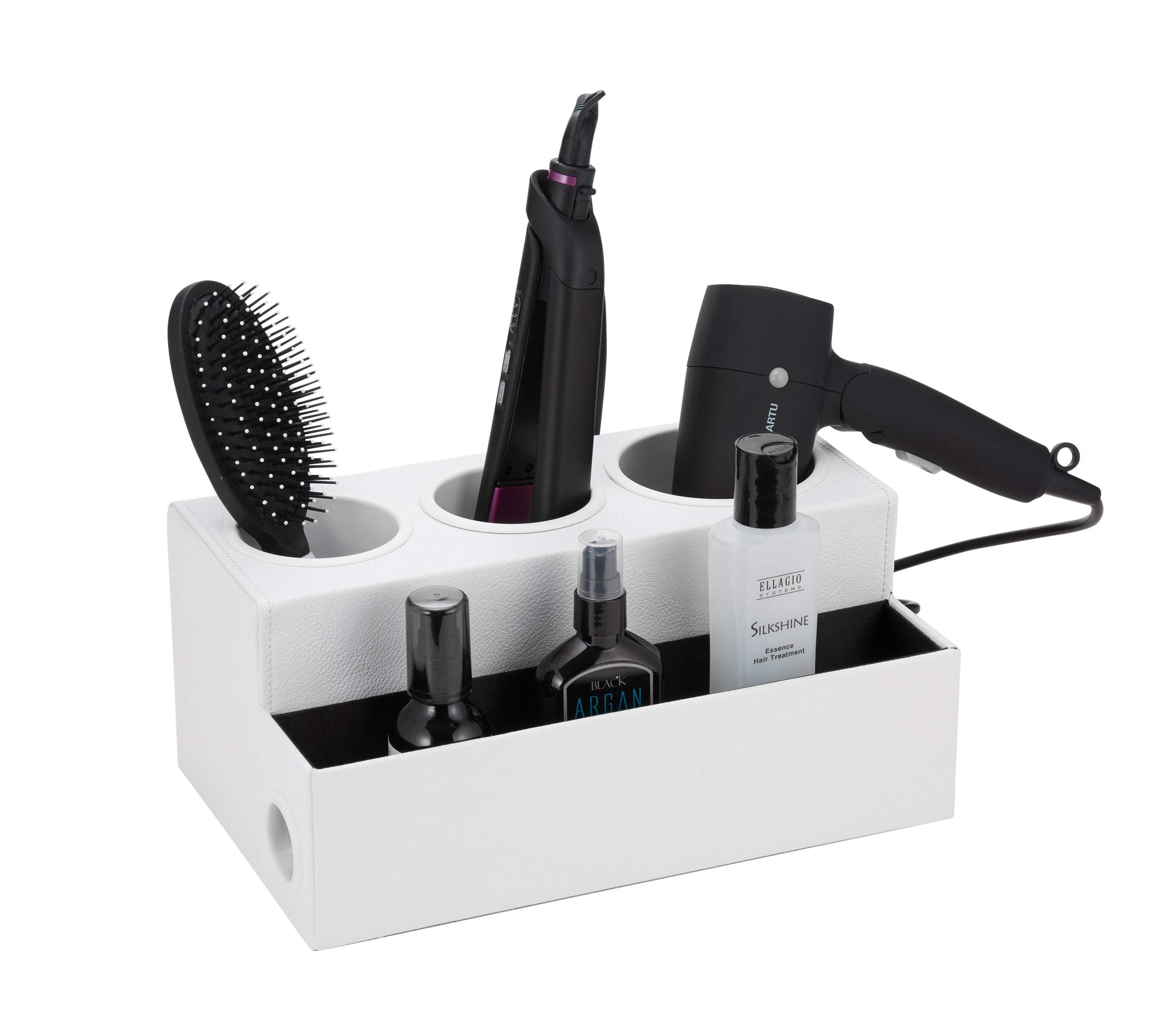 JackCubeDesign White Leather Hair Dryer Holder and Styling Tool Organizer