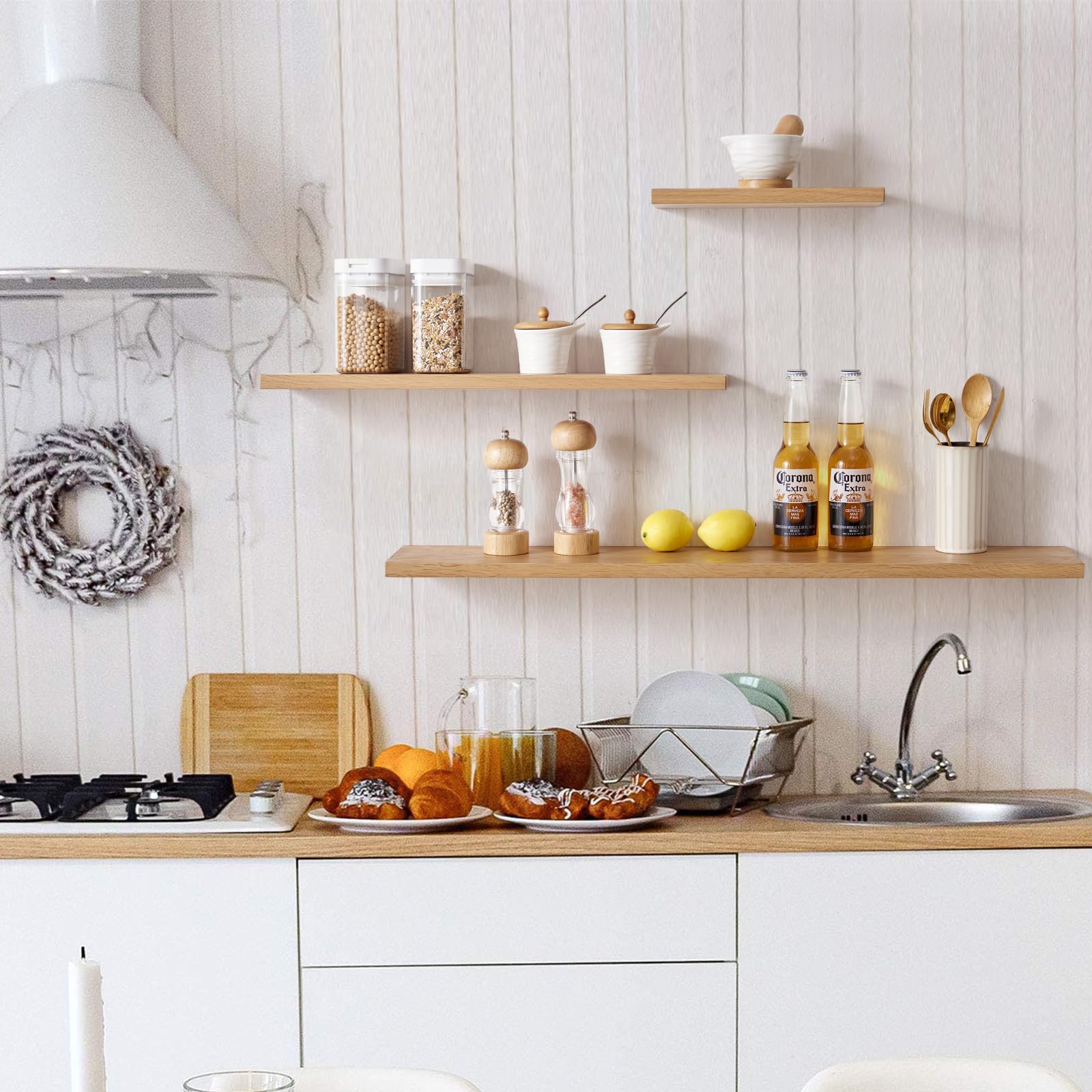 Gieanoo 70cm Floating Shelf – Solid Oak Wood Rustic Wall Display