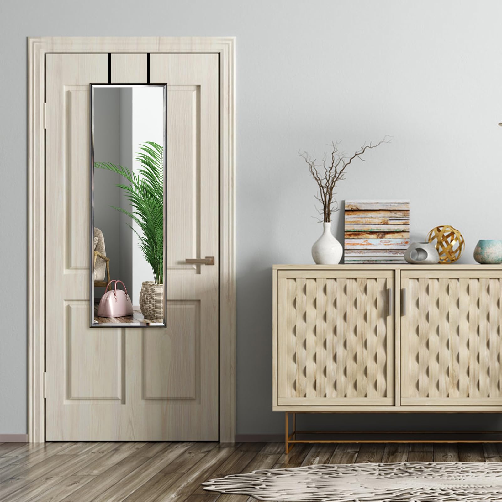 HORLIMER Full Length Wall Mirror | 14x48 Black Frame Shatterproof Glass