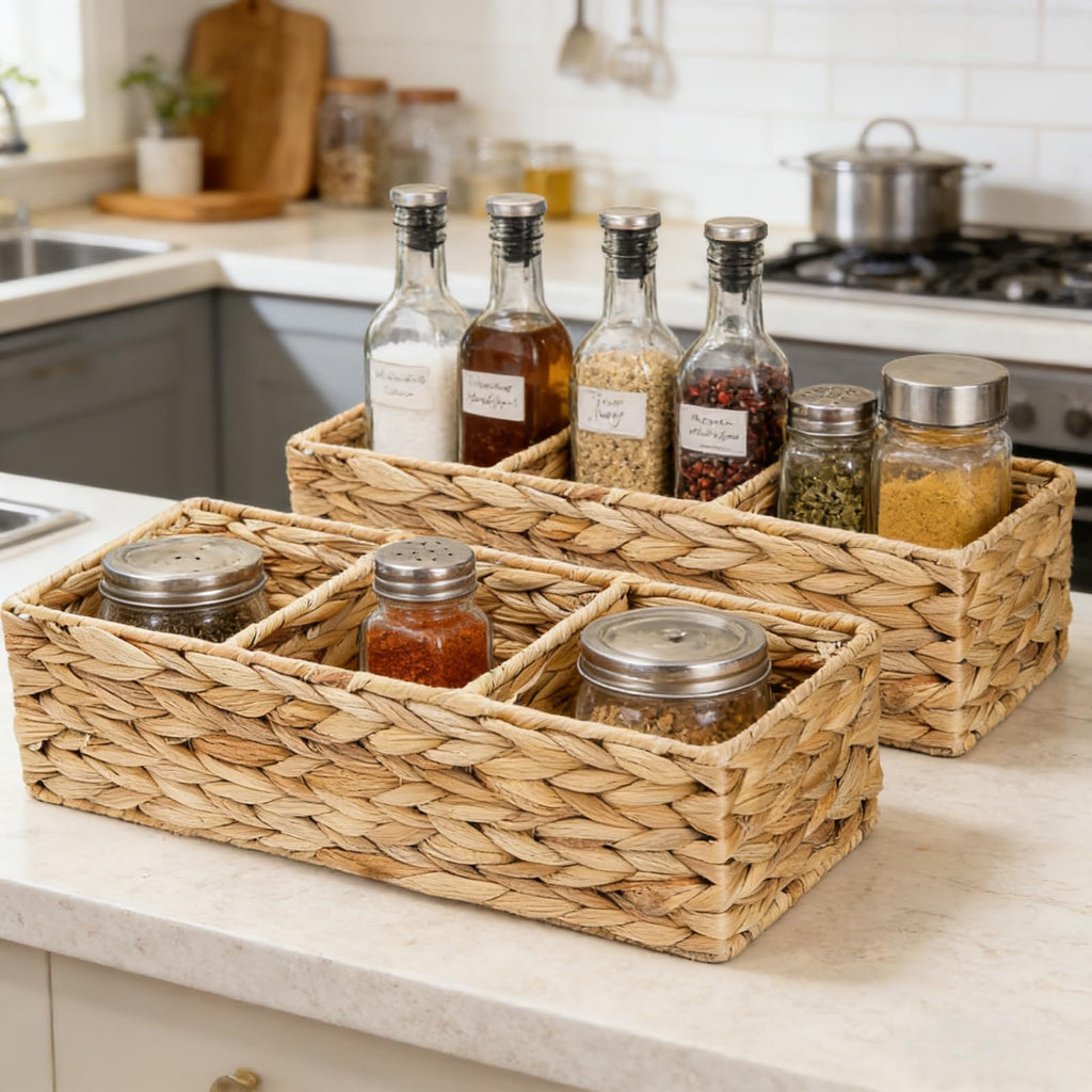 Pumtus 2 Pack 3-Section Wicker Baskets, Water Hyacinth Storage Bin, Handwoven Desk Organizer, Toilet Paper Container - image 5