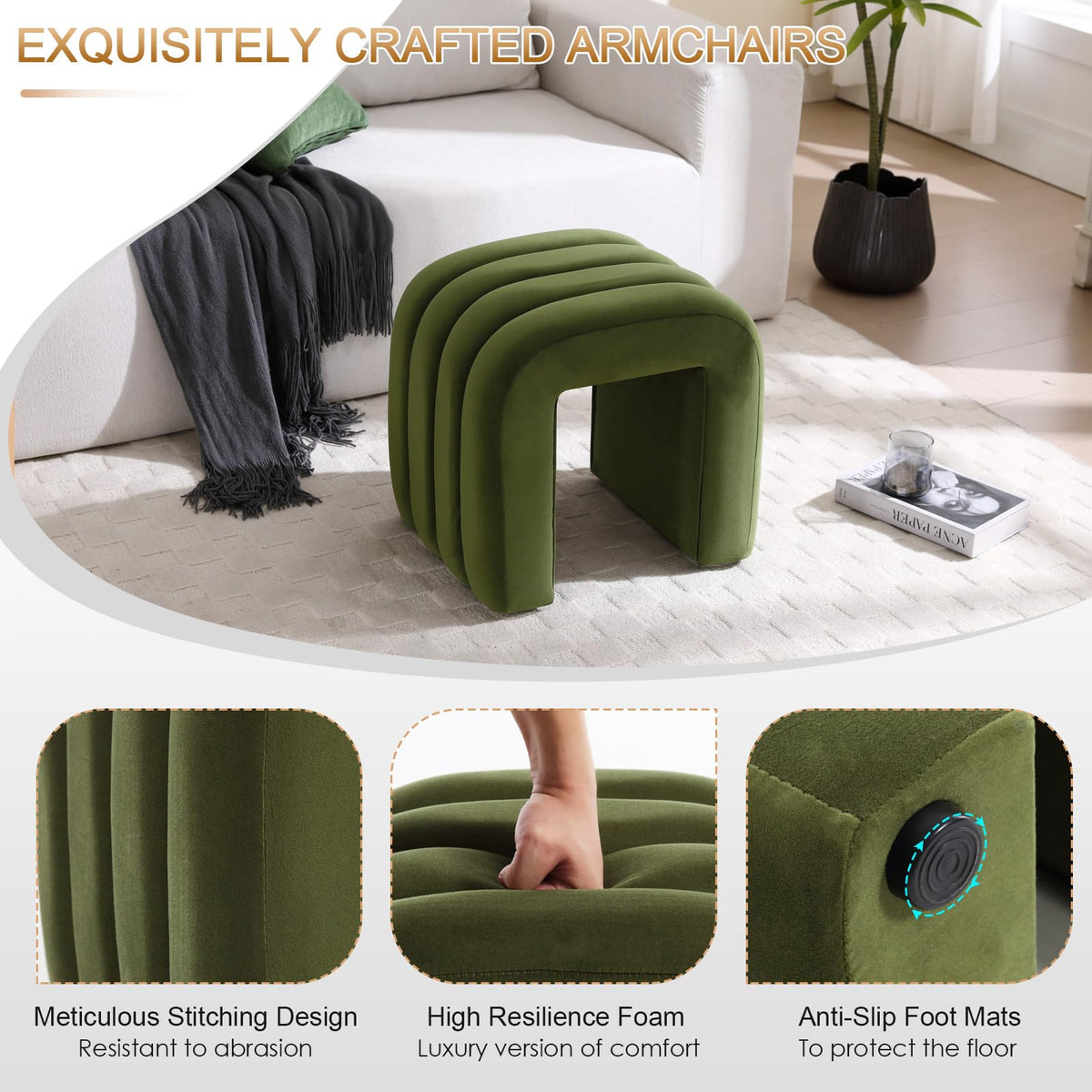 Zesthouse Arched Ottoman Foot Stool, U-shape Pouffe Footstool, Green - image 3