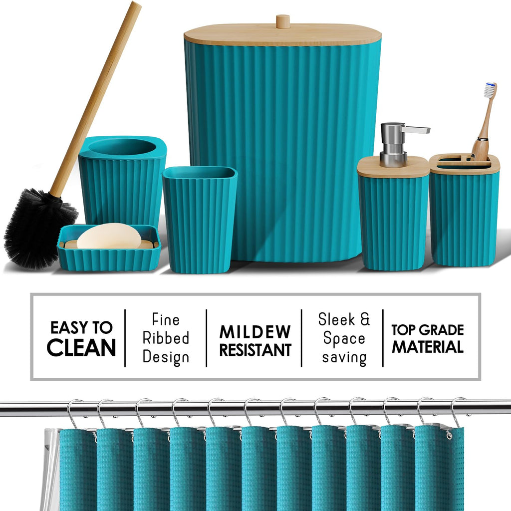 Shower Caddy and Bathroom Accessories Set with Bath Rugs, 27PC Bathroom Accessory Set with Shower Caddies Teal Bath Rugs, Shower Curtain Set