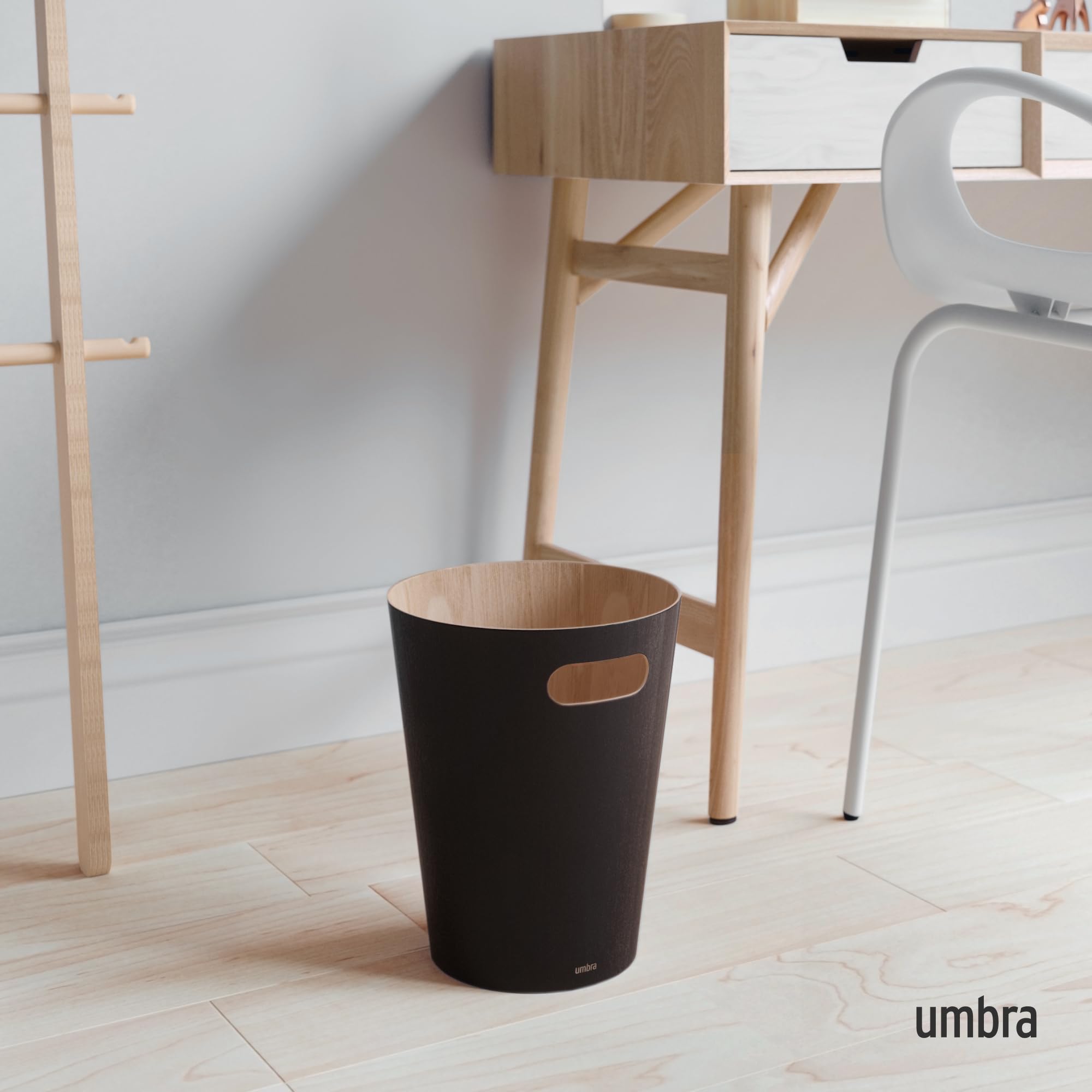 Umbra Woodrow 2 Gallon Modern Wooden Trash Can - Black/Natural