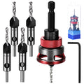 TranRantic 4PCS Countersink Wood Drill Bit Set with Depth Stop & Hex Shank