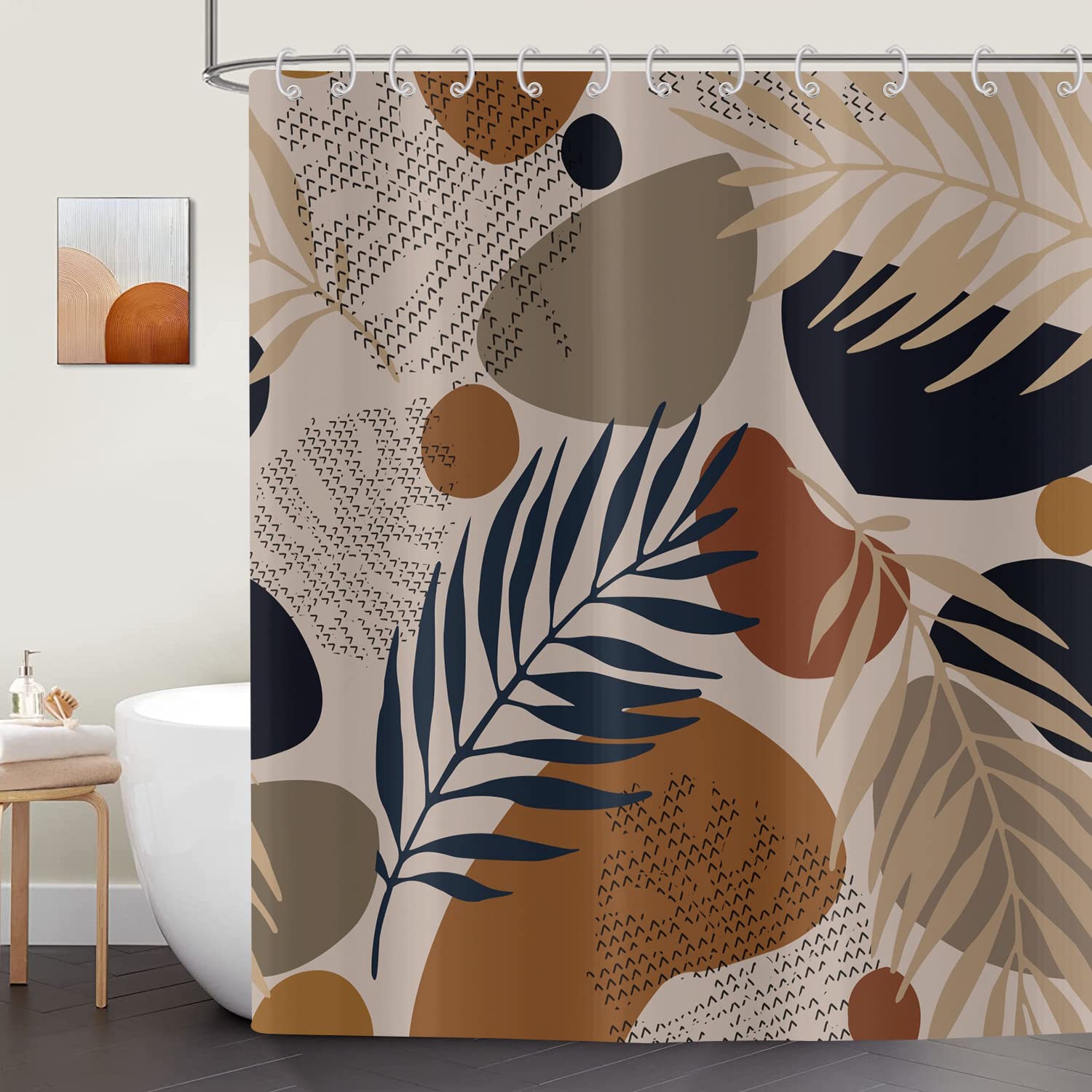 ASDCXZ Boho Shower Curtain – Brown Abstract Palm Leaves Polyester 180x200cm