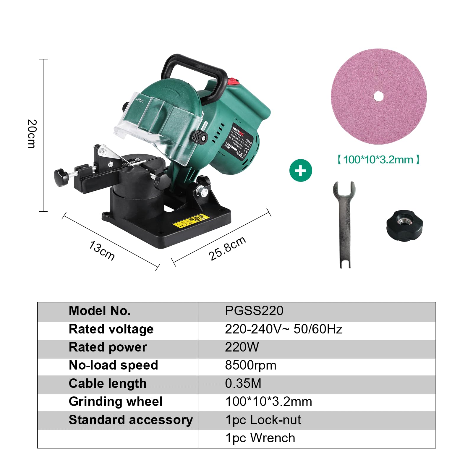 POSENPRO 220W Electric Chainsaw Sharpener | 100mm Grinding Wheel & 35° Angle