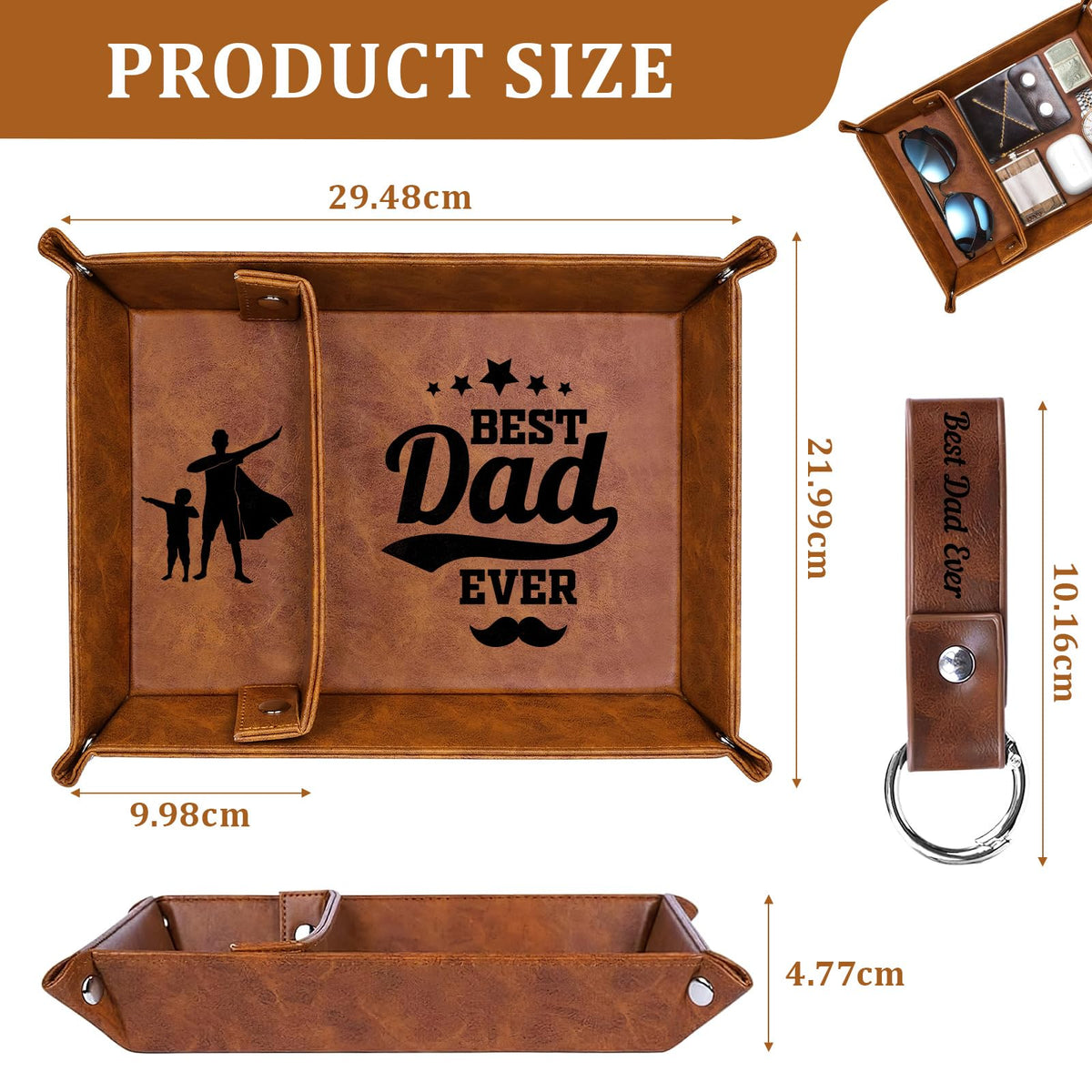 QXRXN Dad Fathers Day Birthday PU-Leather Valet Tray, Bedside Organiser Daddy Birthday Gifts from Son Daughter - image 2