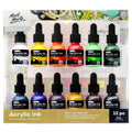 Mont Marte Acrylic Ink Set - 12pc Premium Fluid Inks for Airbrushing