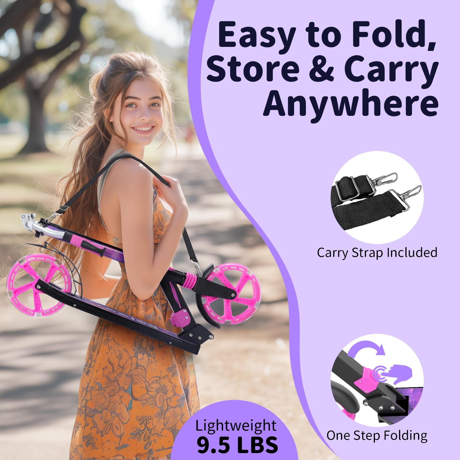 BELEEV V8 Folding Scooter with Light-Up Wheels & Deck for Kids and Adults