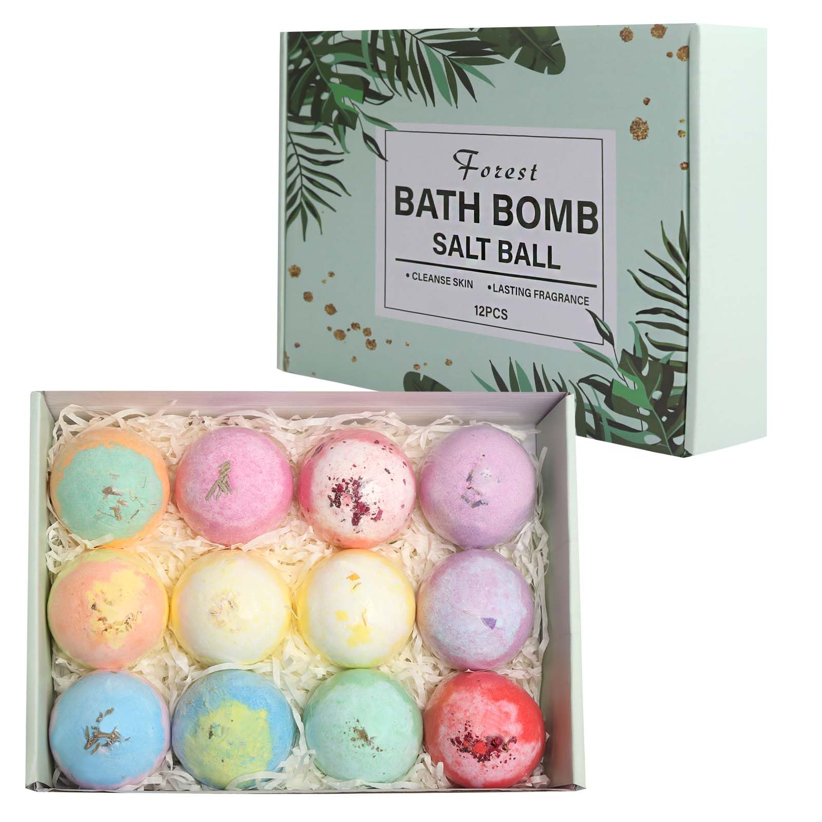 12-Pack Organic Bath Bombs Set with Essential Oils - 60g