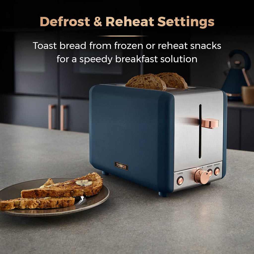 Tower Cavaletto 2-Slice Toaster | Midnight Blue & Rose Gold | 850W