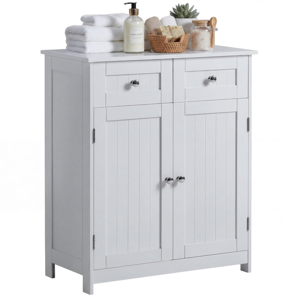 Bath Vida Priano Freestanding 2 Drawer 2 Door Bathroom Floor Cabinet, White - image 1
