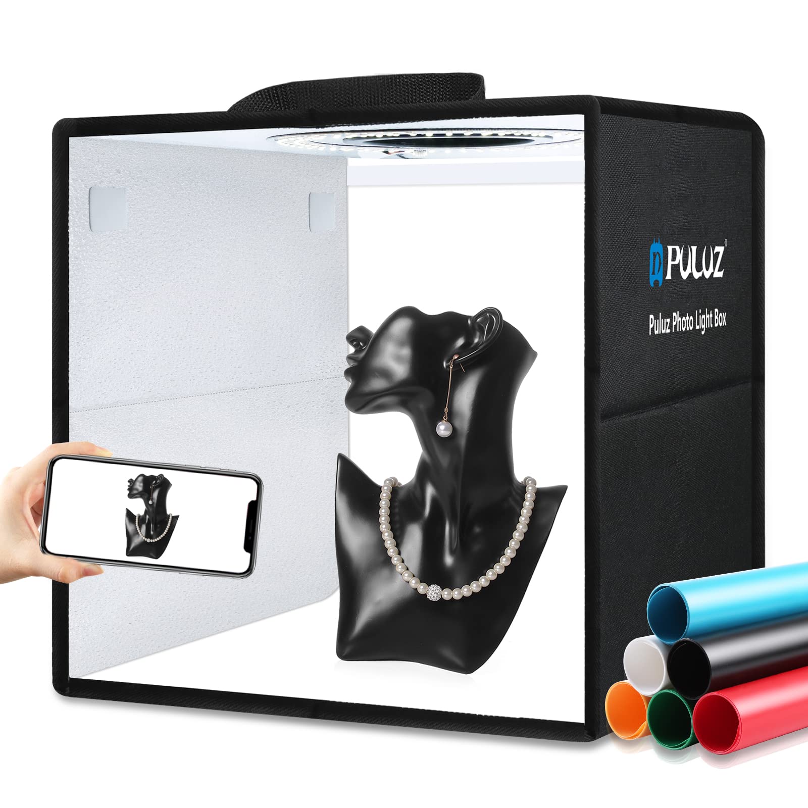 PULUZ 12" Photo Studio Light Box – Dimmable 120 LED Kit with 8 Backdrops