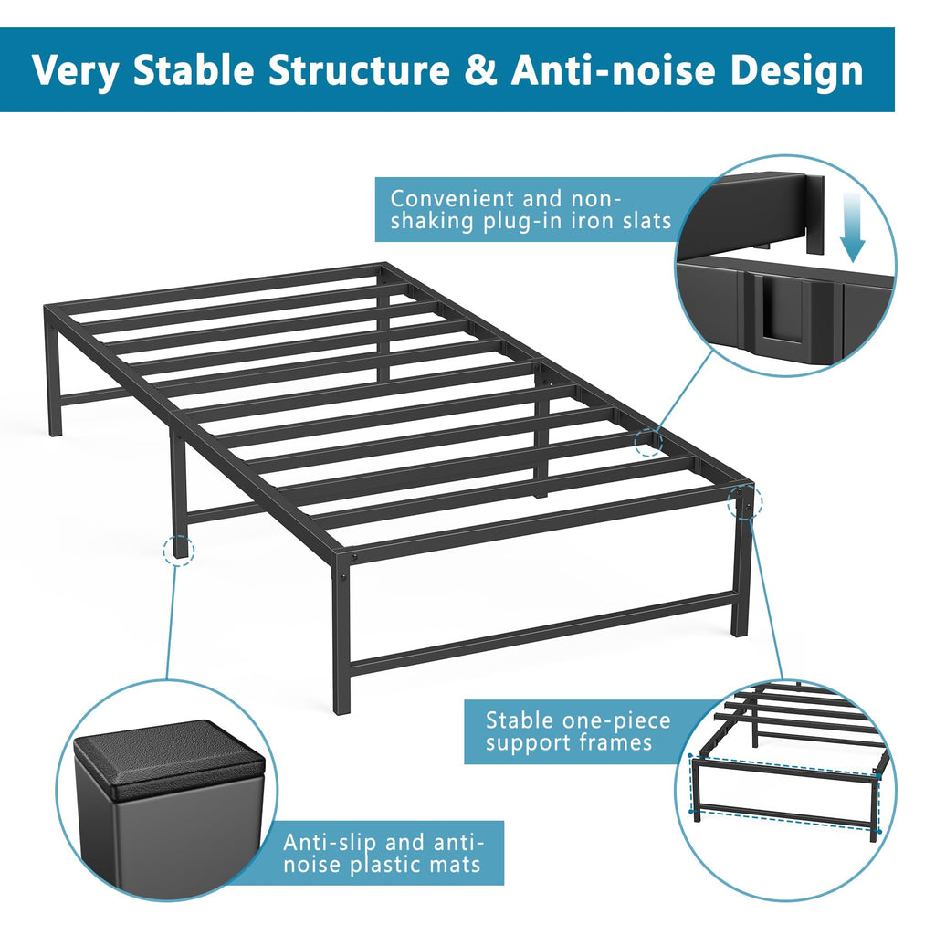 Yornoli 3ft Single Metal Bed Frame – Heavy Duty Steel Slats & Storage