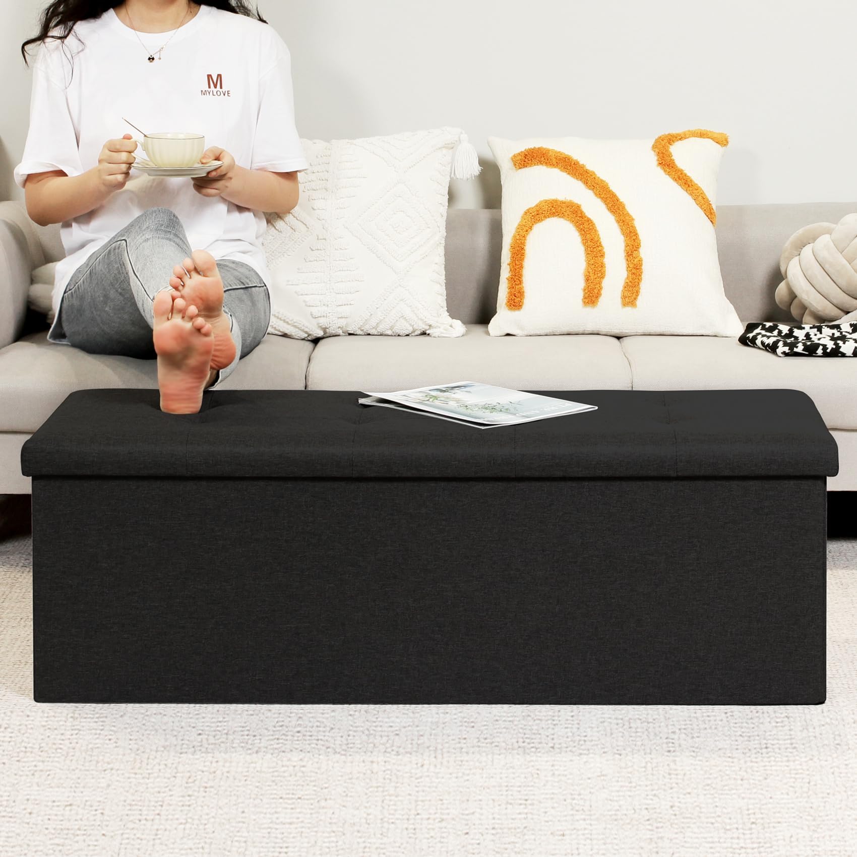 Bonlife 110cm Storage Ottoman Bench | Extra Large Folding Toy Chest