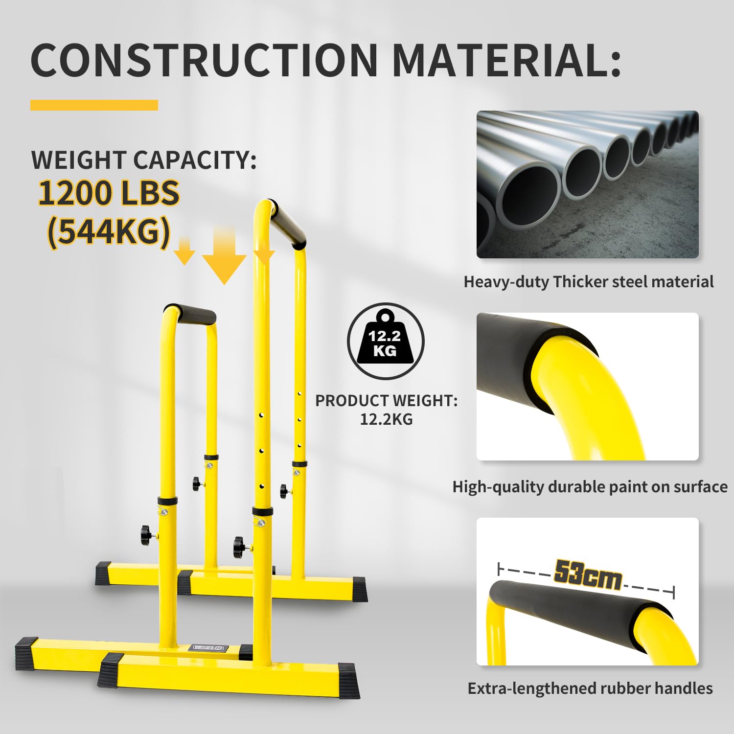 POWER GUIDANCE Adjustable Dip Bar Station | Heavy Duty Steel Pull Up Bar