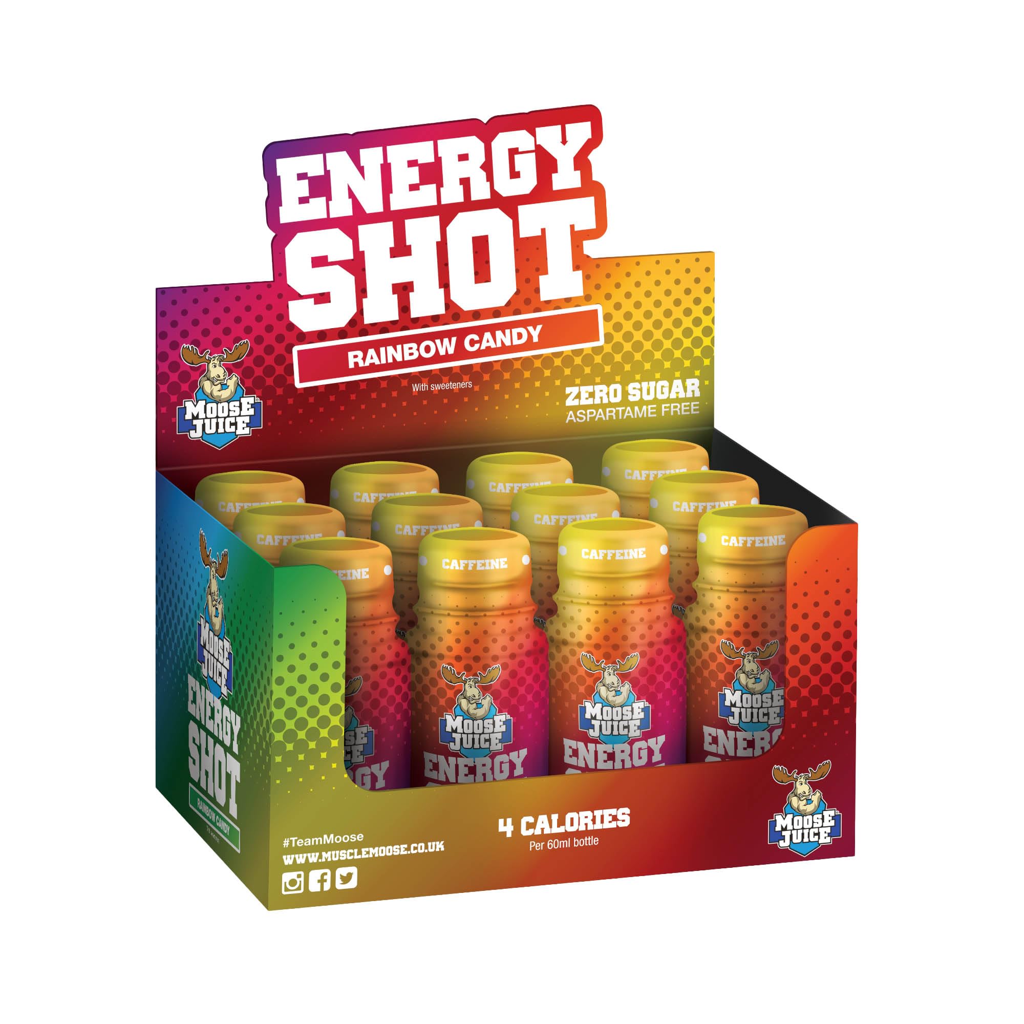 Muscle Moose Juice Energy Shots – Rainbow Candy, BCAA & Zero Sugar (12 Pack)