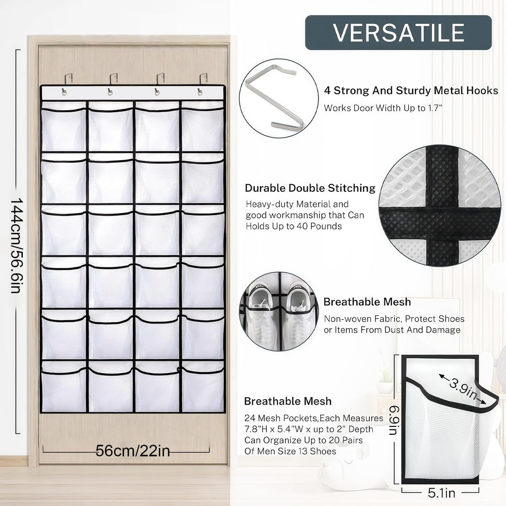 SOPSTUO Hanging Shoe Storage, Over Door Shoe Storage, Door Shoe Rack, 24 Breathable Mesh Huge Pockets - image 2