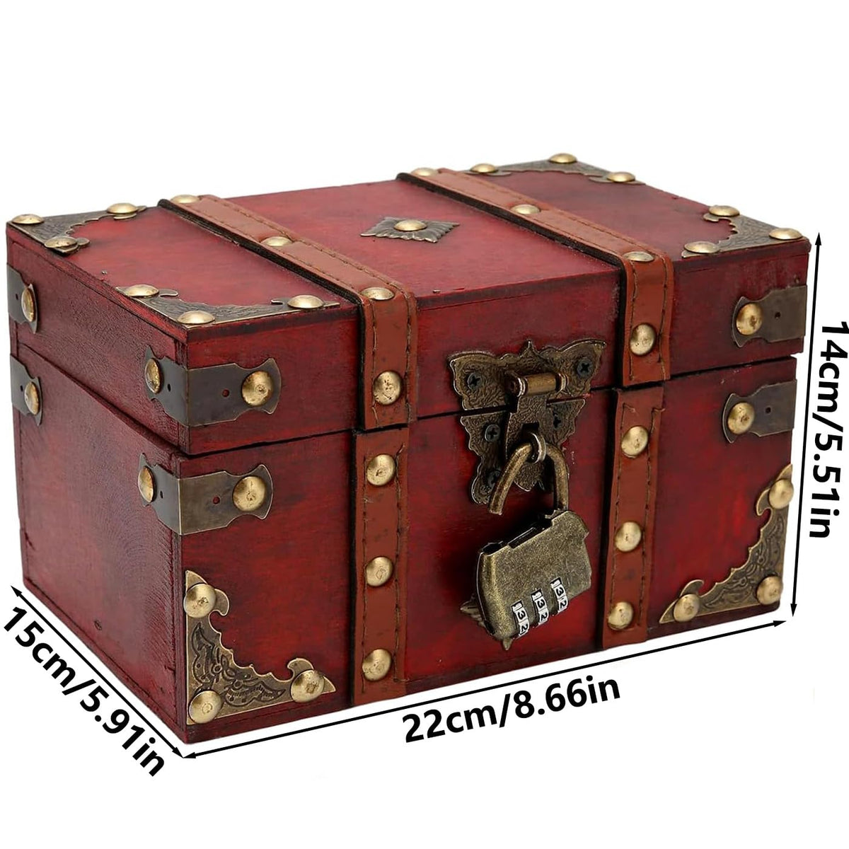 AOTOPYU Treasure Chest Children's Birthday Pirate Chest Gift Box Lockable with Lid and Lock Wooden Chest M: 22 x 15 x 14 cm