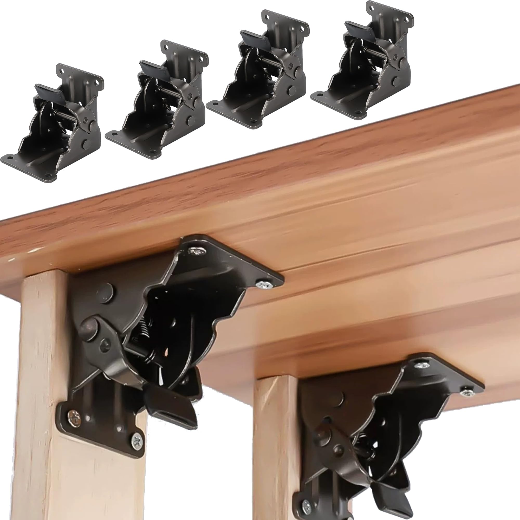 DXIA Folding Table Leg Hinges – 4 Pack Self-Locking Workbench Brackets