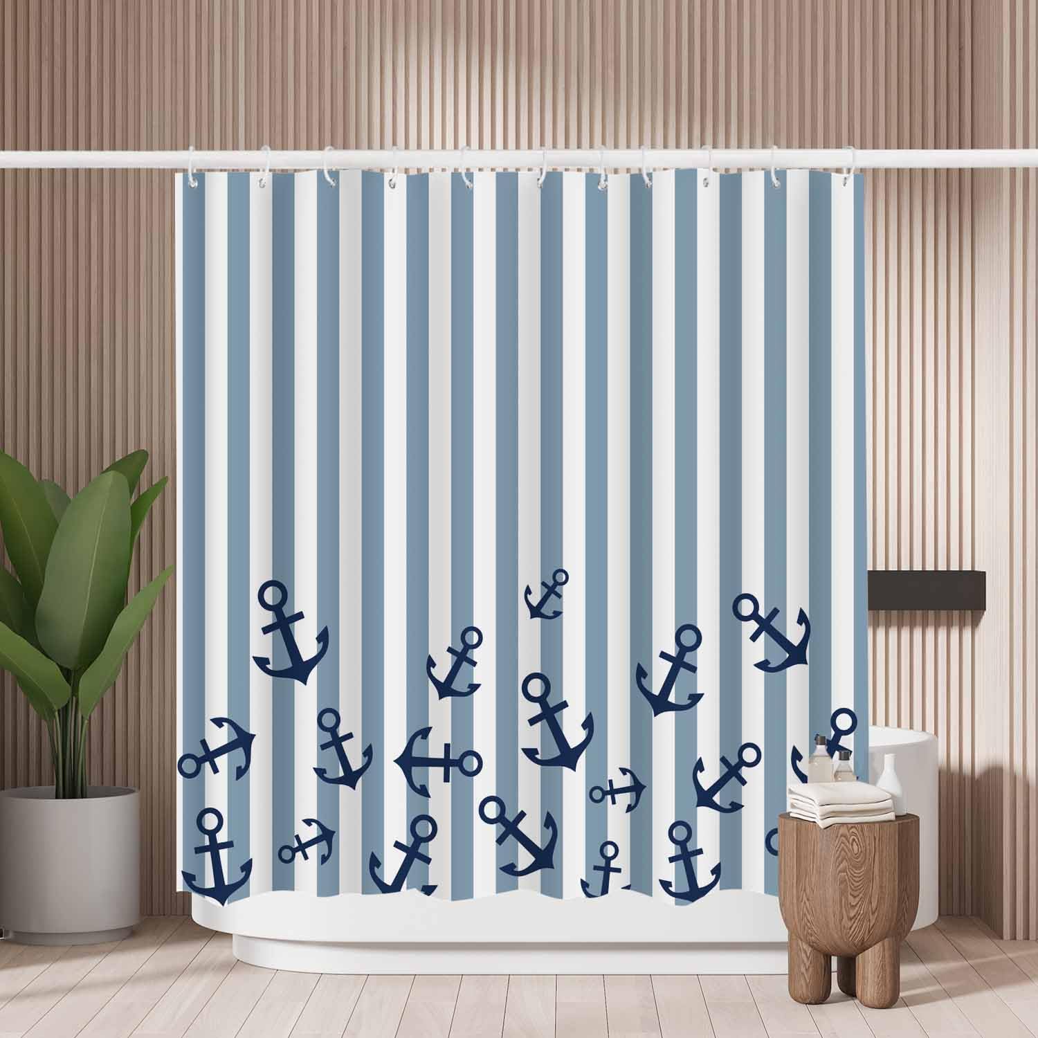 Blue Anchor Shower Curtain – Waterproof Polyester 180x180cm