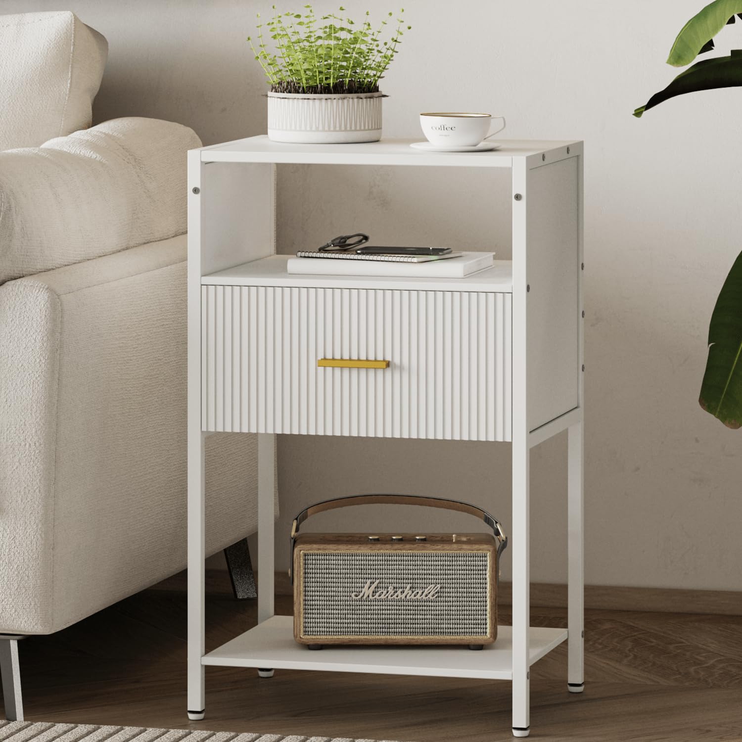 JERX Modern Nightstand – Industrial Bedside Table with Drawer and Shelf