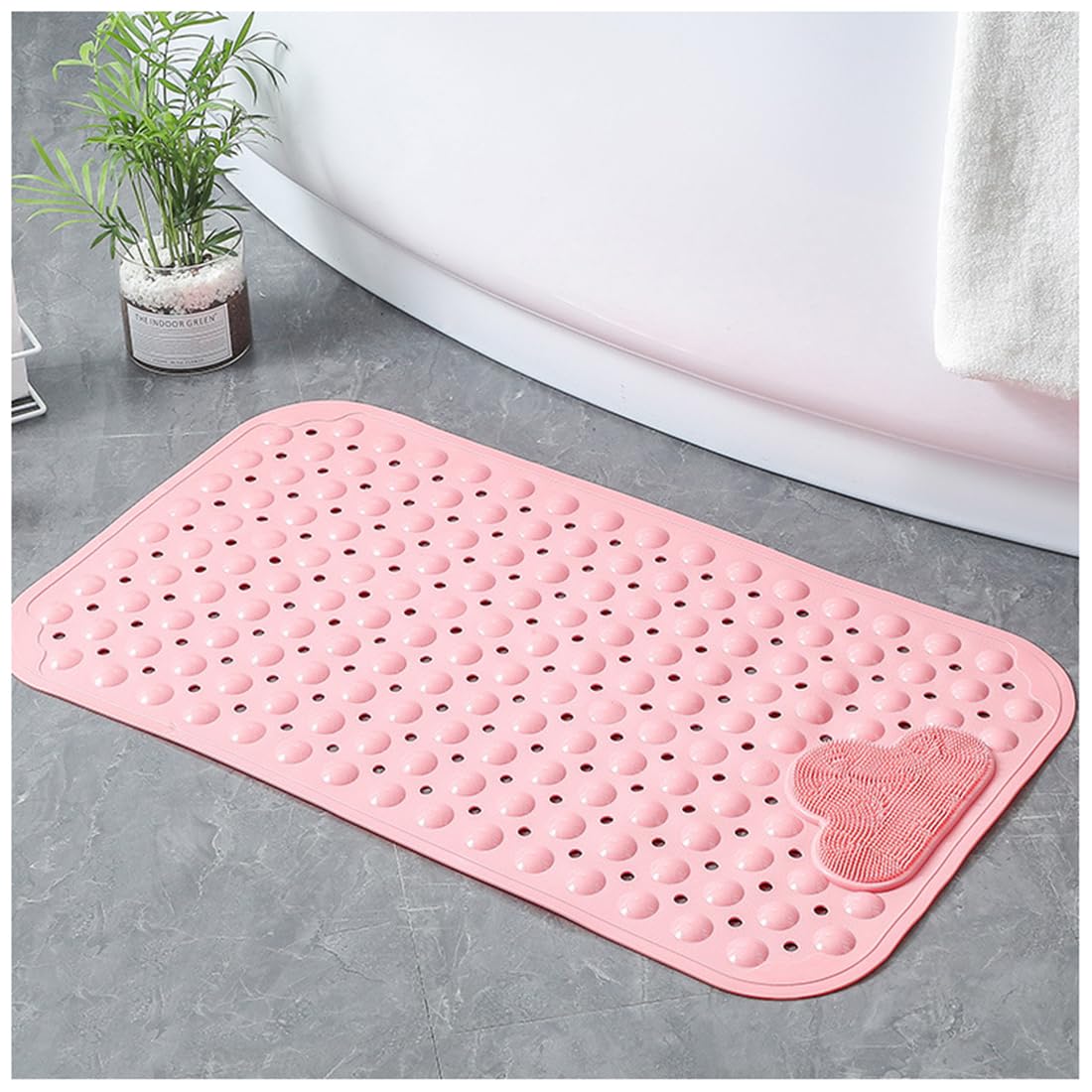 Moulaelos Non-Slip Shower Mat | 120x80cm TPE Anti-Mould Bath Mat - Pink