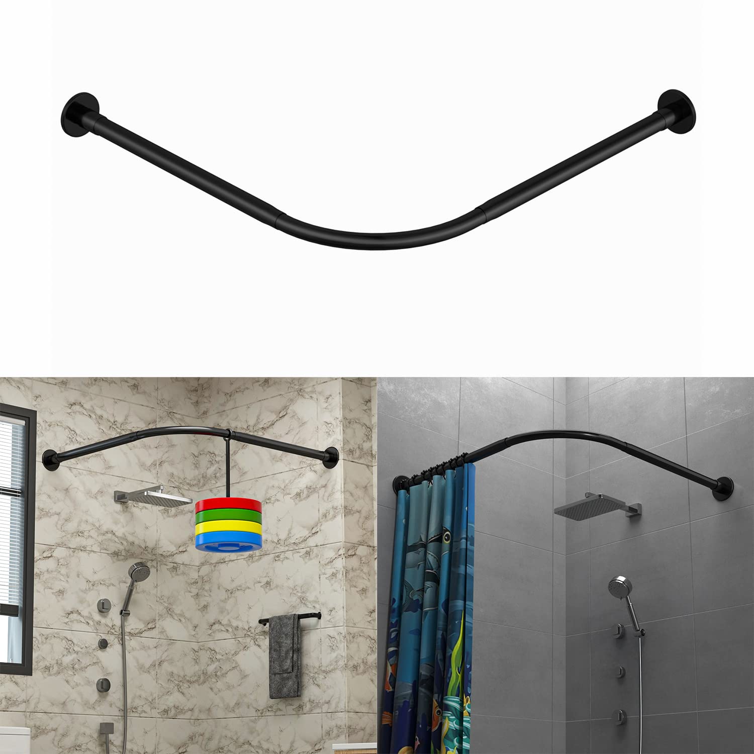 Tanxih L-Shaped Corner Shower Curtain Rod – Adjustable Stainless Steel Black