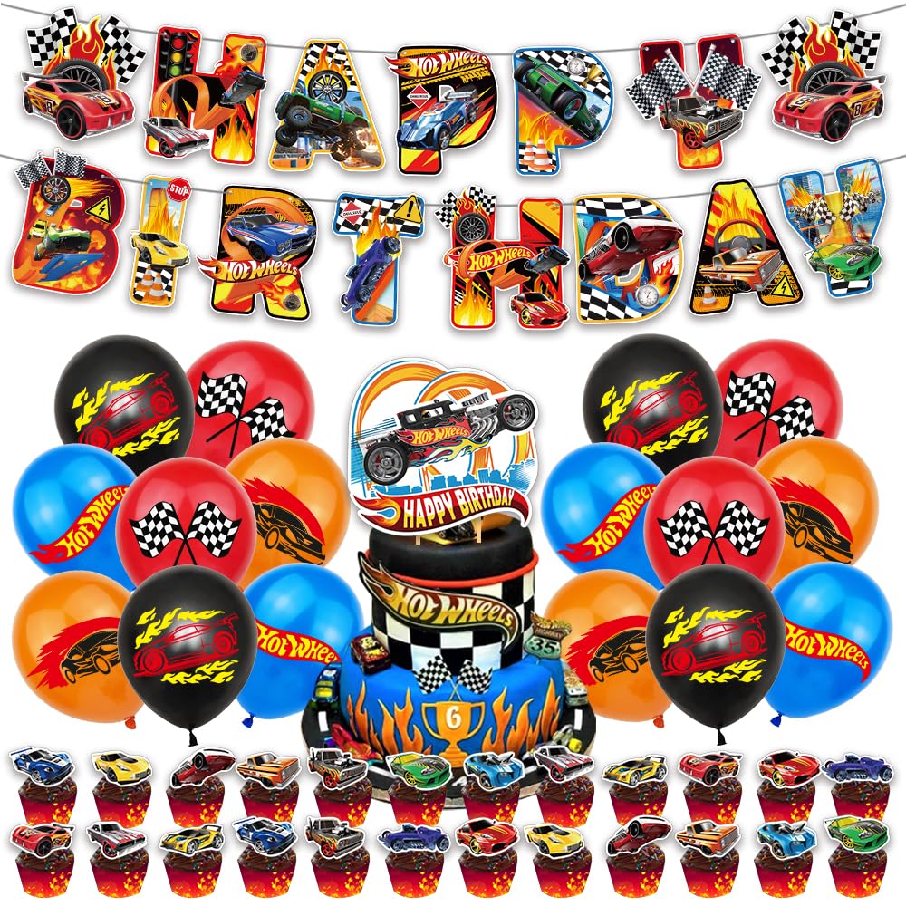 Hot Wheels Birthday Party Decorations - 43pc Set with Banner & Balloons