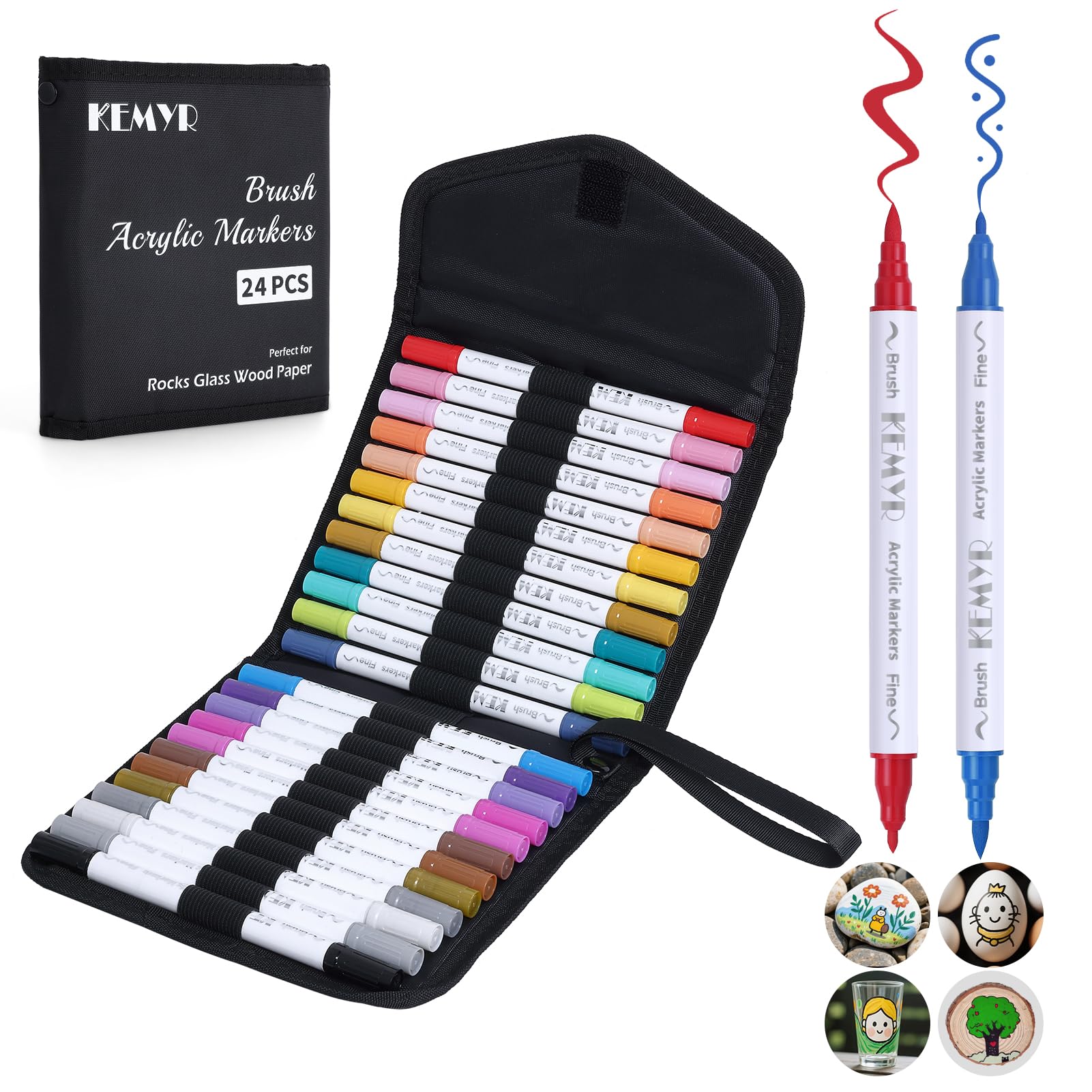 KEMYR 24 Colors Dual Tip Acrylic Paint Pens – Brush & Fine Tip Markers