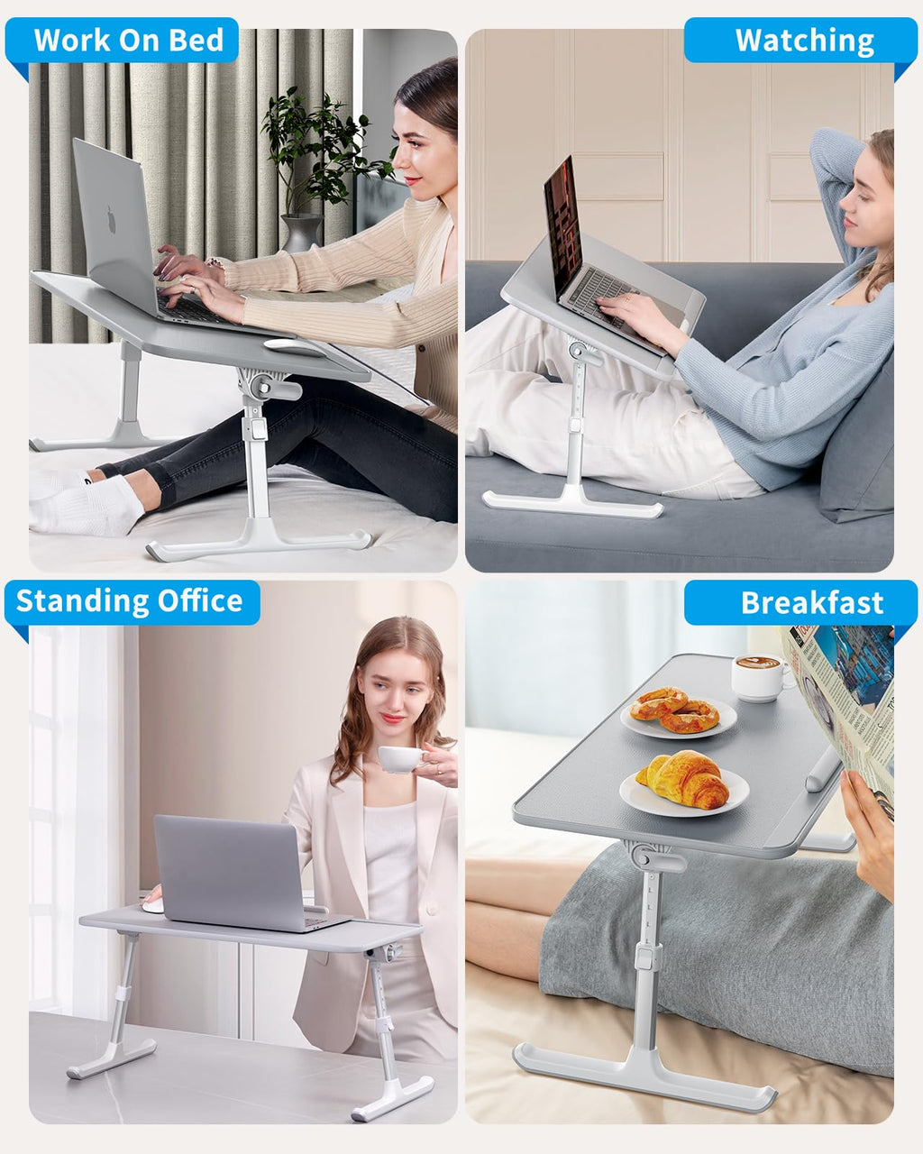 SAIJI Laptop Bed Tray | Adjustable Height & Angle Leather Lap Desk