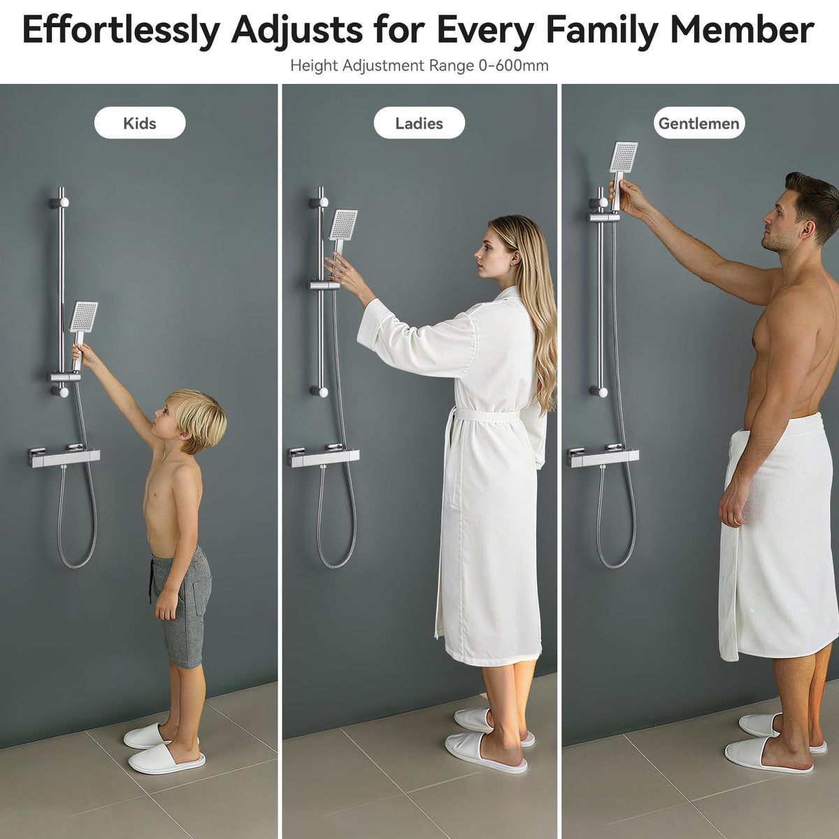 Auralum 70cm Shower Riser Rail - Adjustable 360°Swivel Shower Head Holder - Anti-Corrosion Premium Stainless Steel - image 3