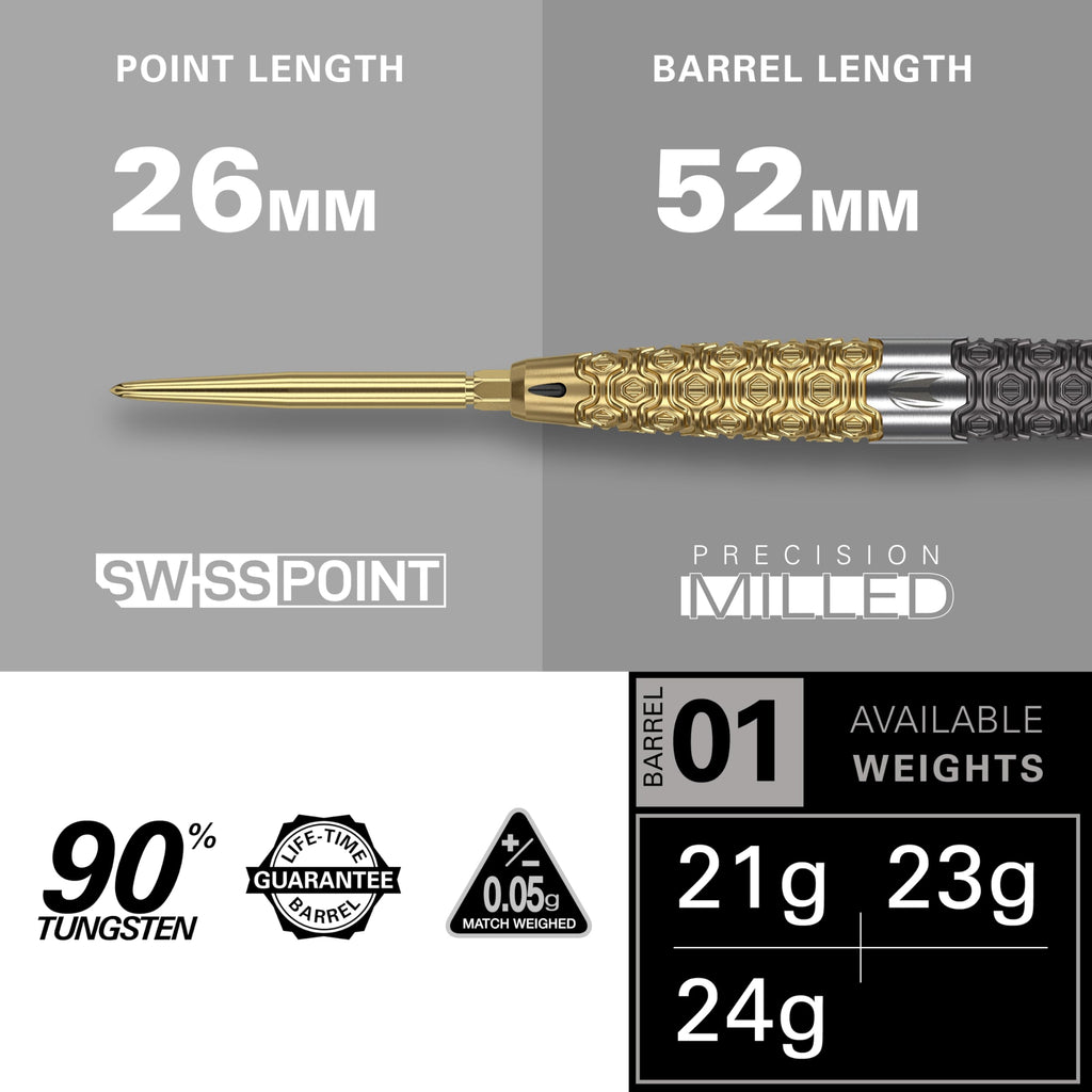 Target Darts Cult Envy 01 | 90% Tungsten Swiss Point Steel Tip Darts 24g