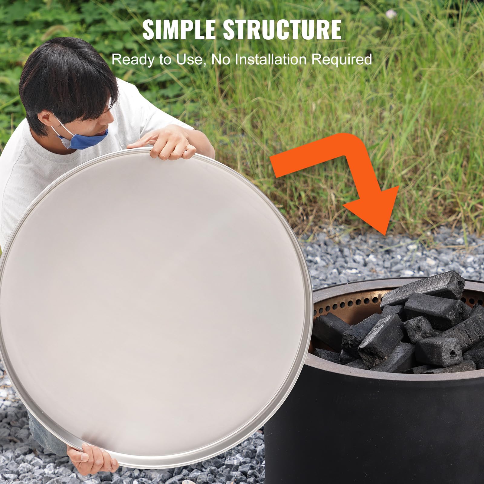 VEVOR 20" Fire Pit Cover Lid | Stainless Steel Spark Screen for Camping