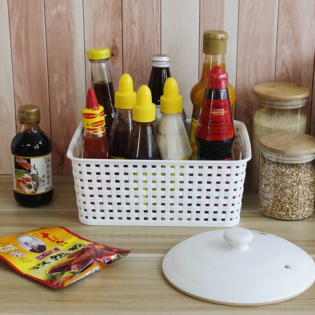 Easymanie 6-pack Plastic Woven Rattan Storage Basket, White - image 3