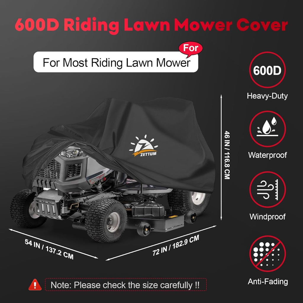 Zettum Riding Lawnmower Cover | 600D Heavy Duty Waterproof Storage Cover