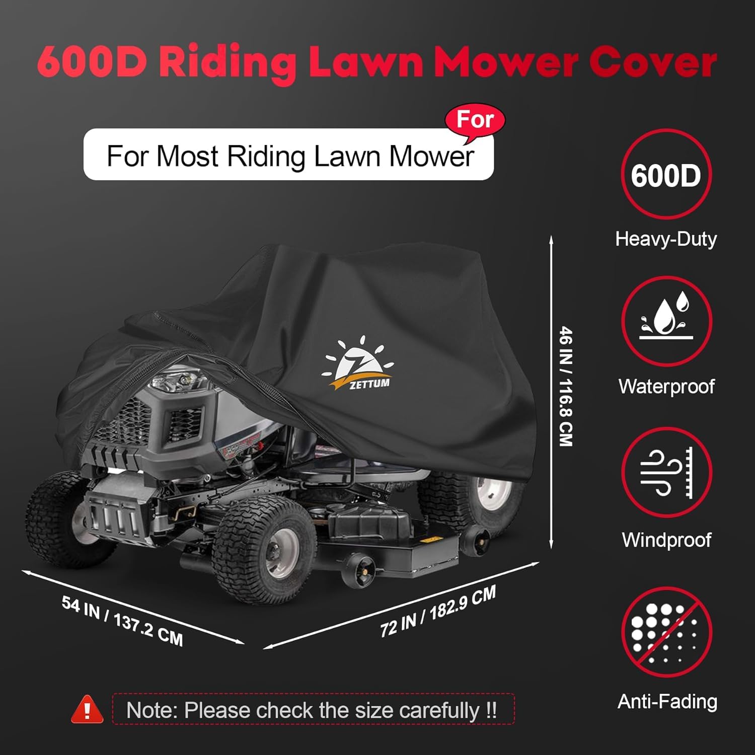Zettum Riding Lawnmower Cover | 600D Heavy Duty Waterproof Storage Cover