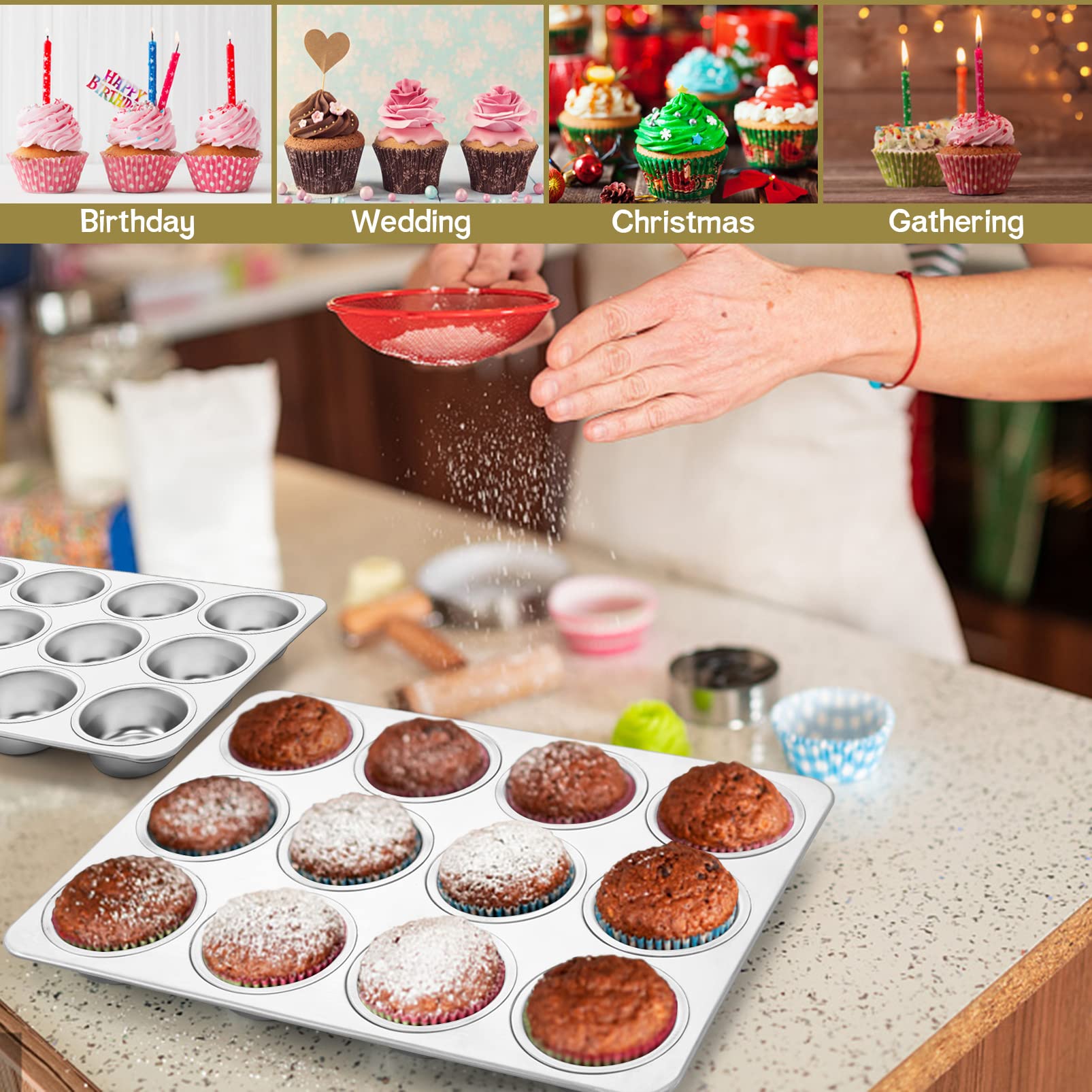 Homikit 2-Pack Stainless Steel Muffin Tin | 12-Cup Non-Toxic Cupcake Tray