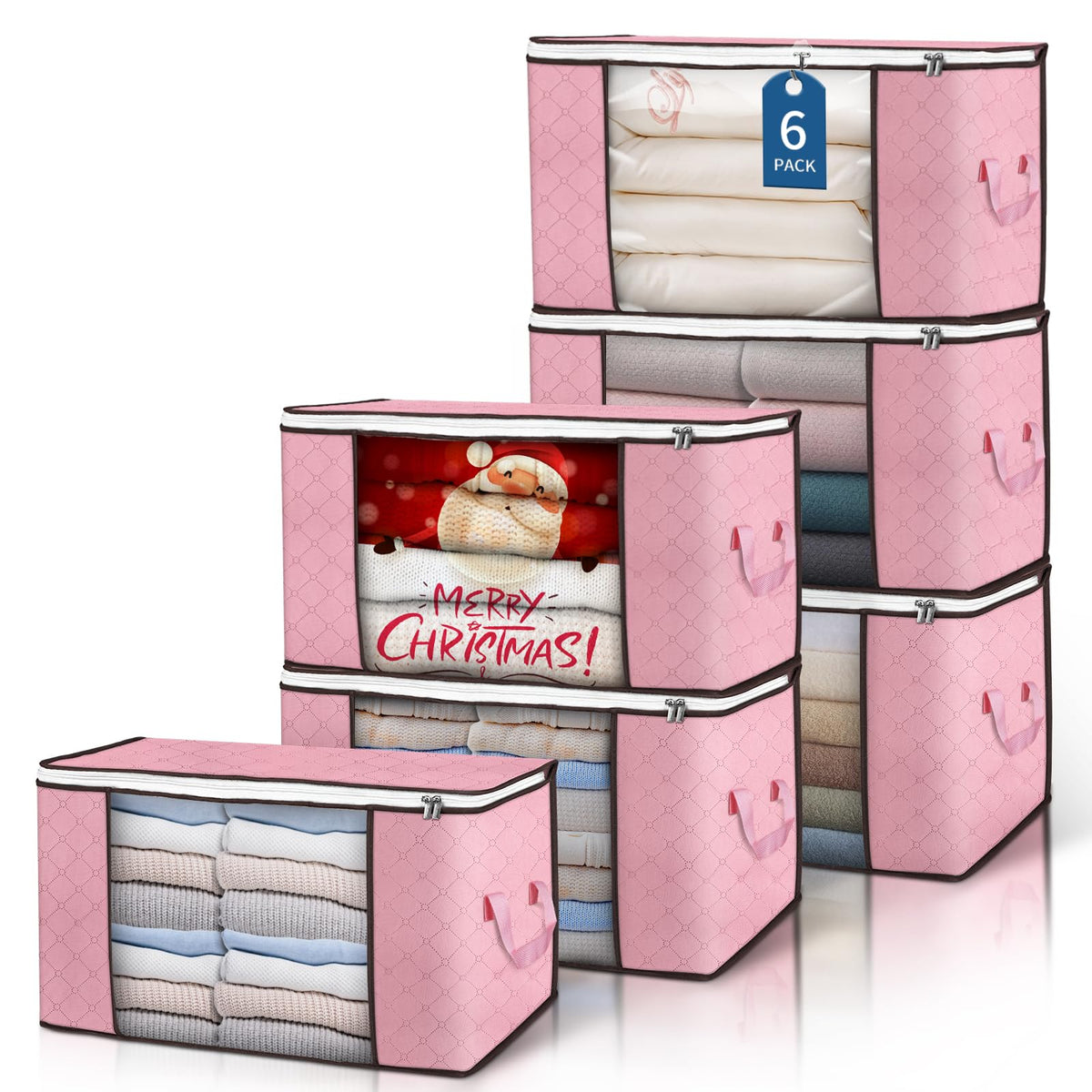 Budding Joy 90L Storage Bags, Large Clothes Storage Boxes with Zips Pink - image 1