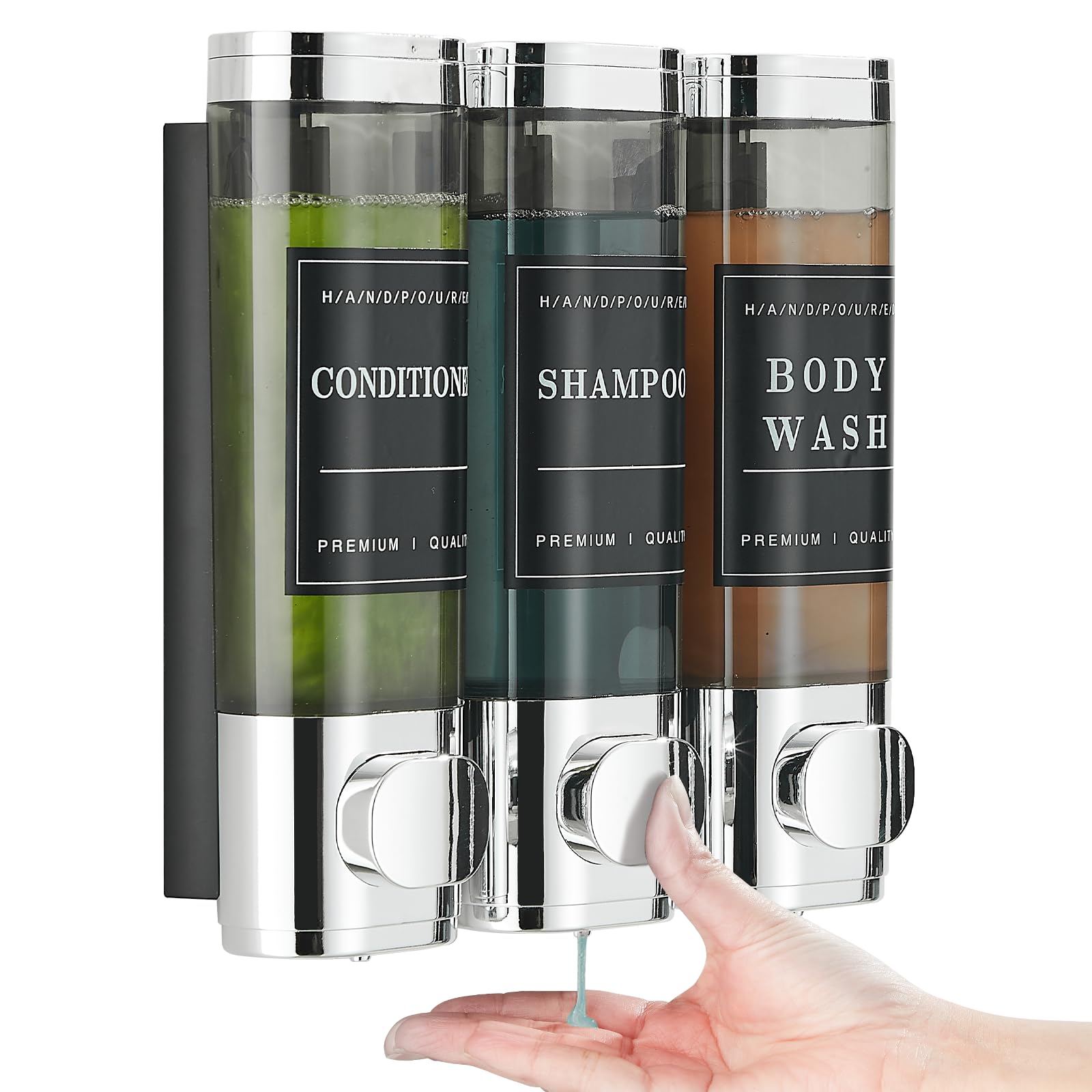 Unisense 3-Chamber Shower Soap Dispenser | No-Drill Wall-Mounted Chrome