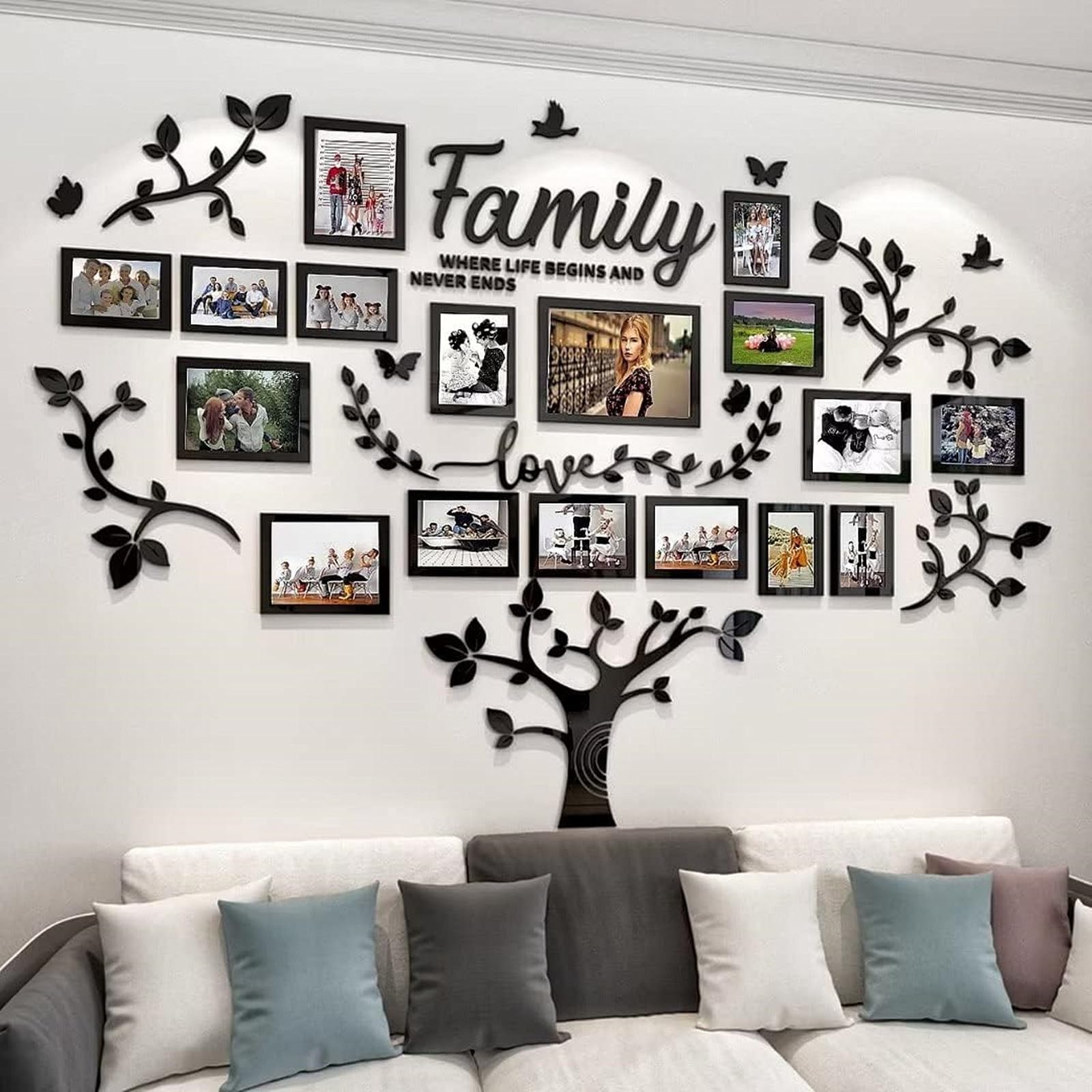 3D Family Tree Wall Stickers – DIY Photo Frame Art, Black