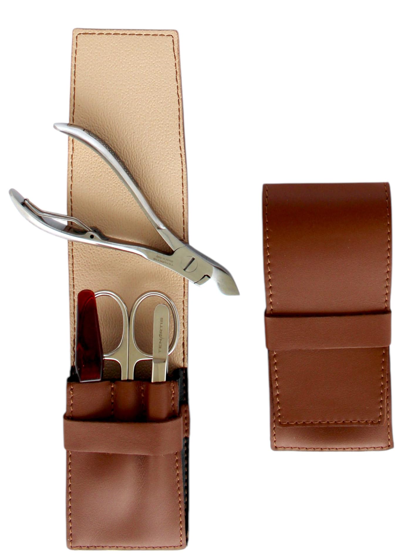 Tenartis 4-Piece Men's Manicure Set | Brown Leather Case | Made in Italy